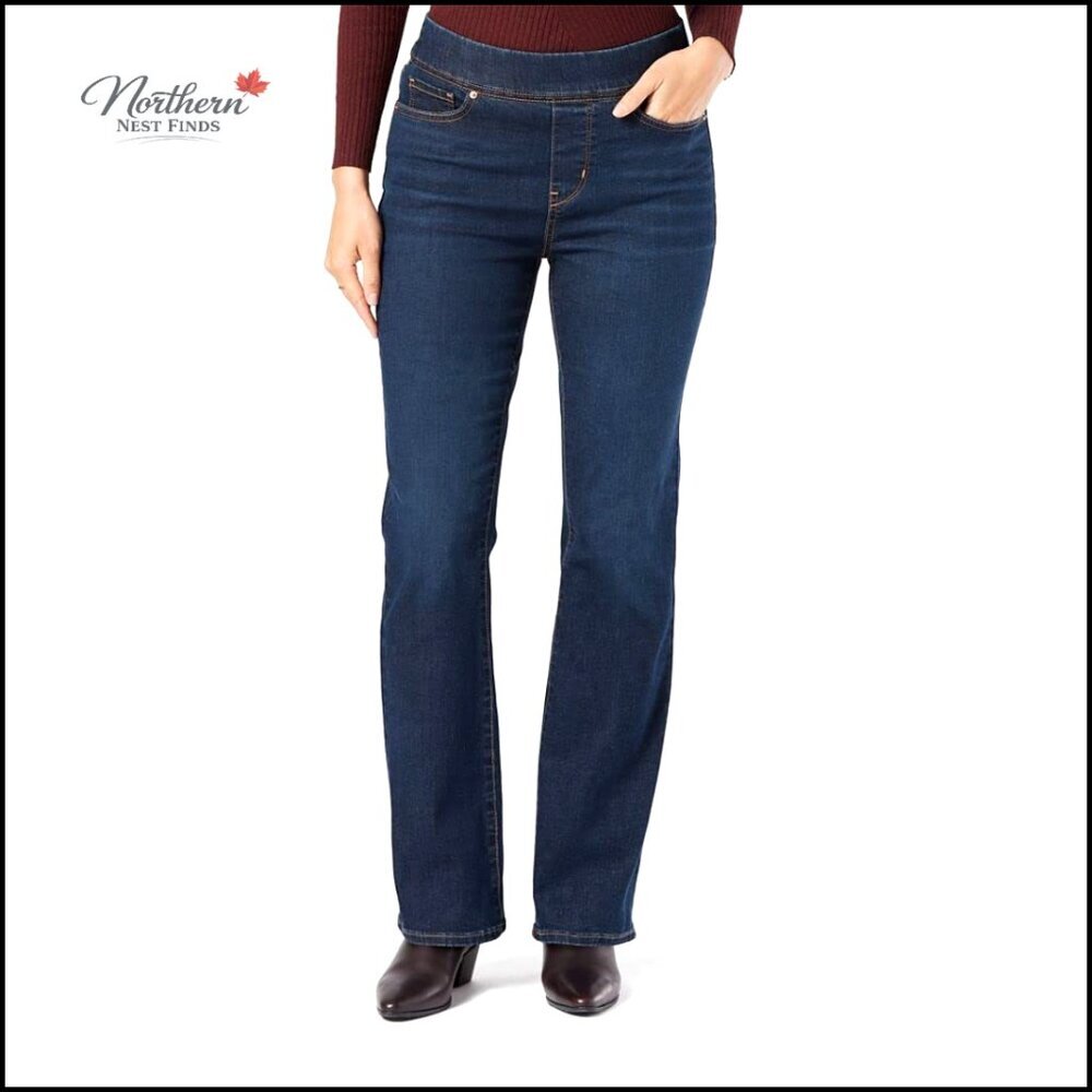 Pull-On Bootcut Jeans with Tummy-Shaping Panel, High Rise